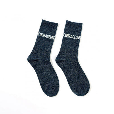 Chaussettes COURAGEUSE à Paillettes – Message Inspirant (36-42) JOY!