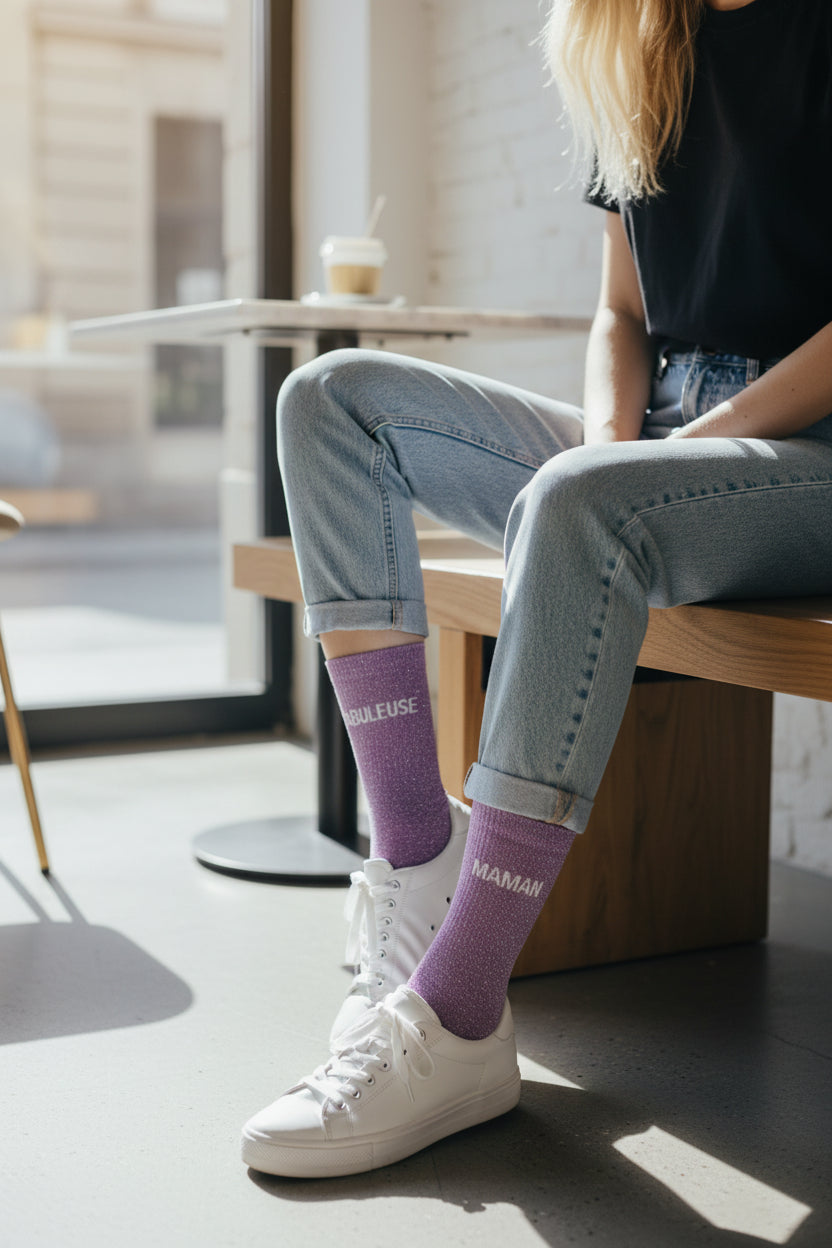 Chaussettes Dépareillées FABULEUSE / MAMAN à Paillettes (36-42) JOY!