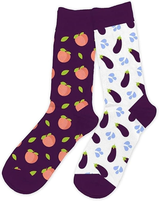 chaussettes humoristiques pêche aubergine adulte idée cadeau