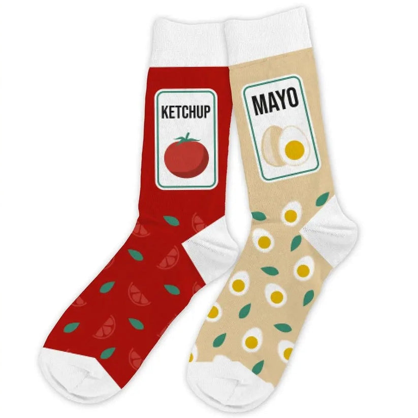Chaussettes humoristiques Ketchup Mayo taille unique idée cadeau fun
