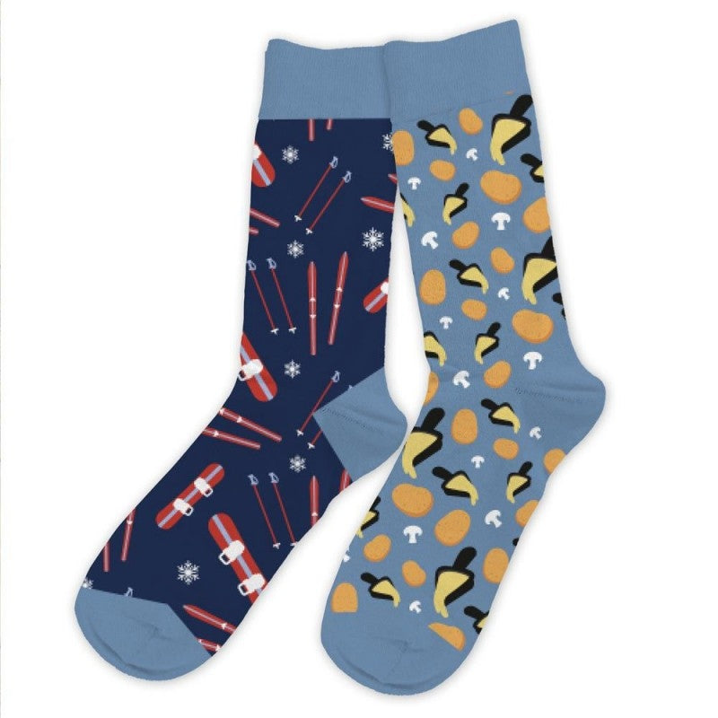 Chaussettes Humoristiques “Ski / Raclette” – Duo Montagne Fun (Taille Unique) JOY!