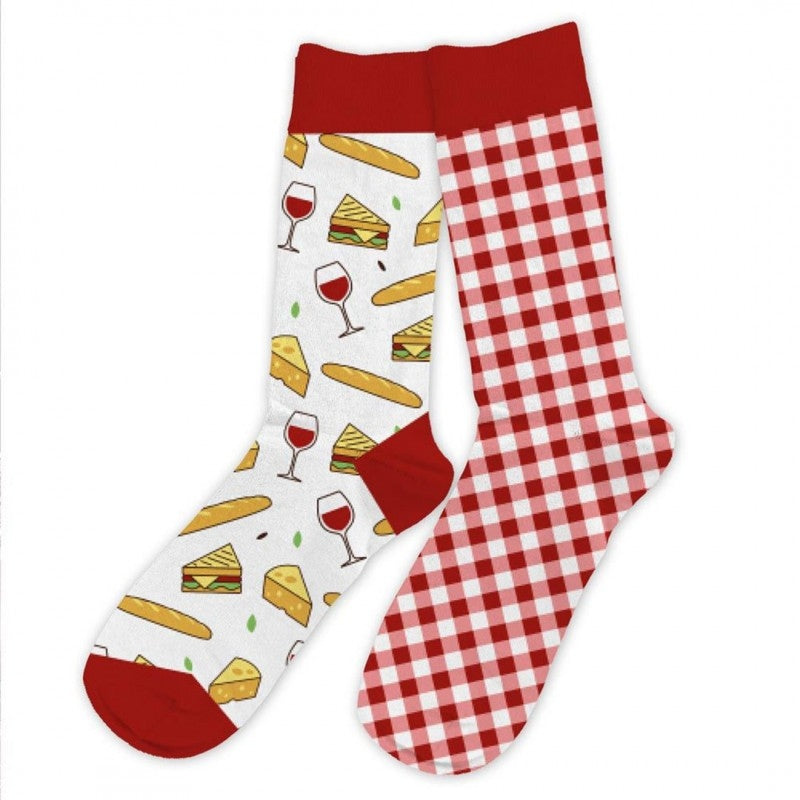 Chaussettes humoristiques plats et boissons mythiques bon vivant