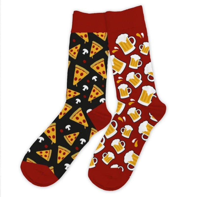 Chaussettes humoristiques unisexe thème pizza et bière, vue complète