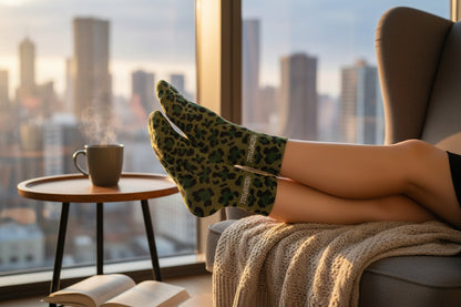 Chaussettes pailletées colorées INDOMPTABLE imprimé félin portées