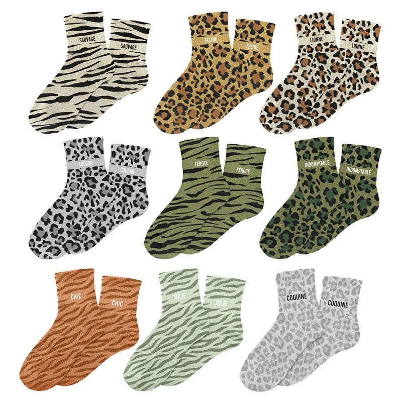 Chaussettes Pailletées Colorées Fantaisie – Mot & Imprimé Félin (36/42) JOY!