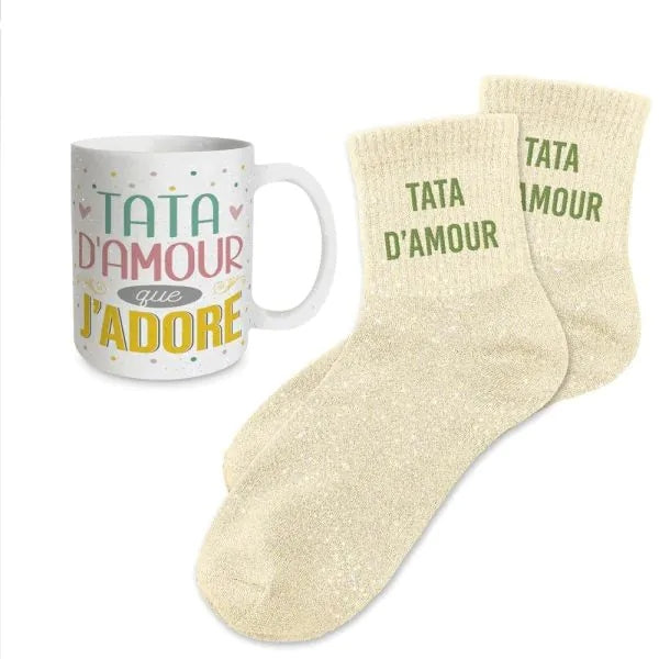 Coffret Cadeau Tata d’Amour – Mug & Chaussettes Pailletées JOY!