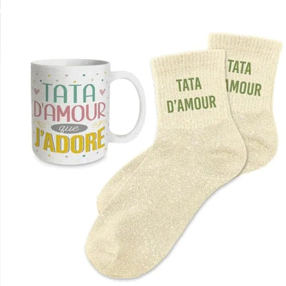 Coffret Cadeau Tata d’Amour – Mug & Chaussettes Pailletées JOY!