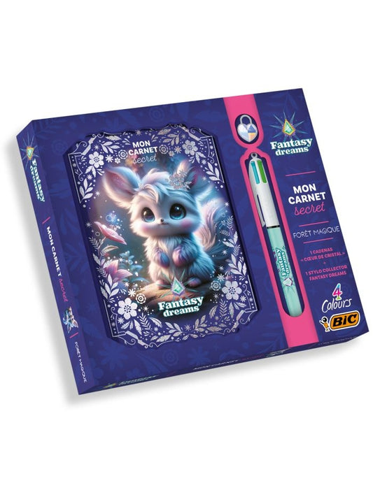 Coffret carnet secret Fantasy Dreams Forêt Magique avec cadenas et stylo BIC collector