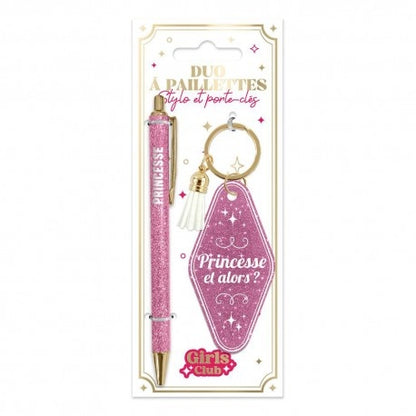 Coffret Duo Paillettes “Princesse” – Stylo & Porte-Clés Cadeau Fun Femme | Girls Club JOY!