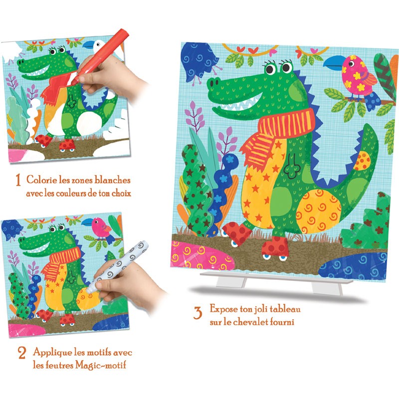 Tableaux Faciles – Coloriage magique "Les Animocolo" (CREALIGN) | Coffret 6 tableaux feutrine Créa lign