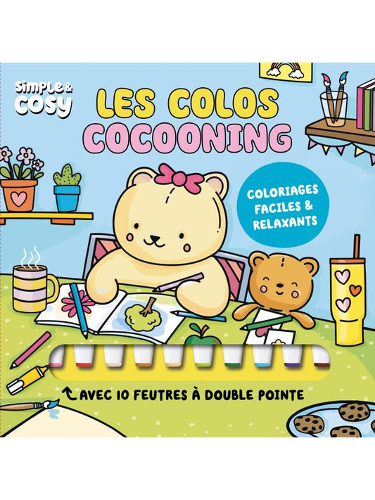 Coffret Les Colos Cocooning – Livre de coloriage et 10 feutres à alcool double-mines Edition Fleurus