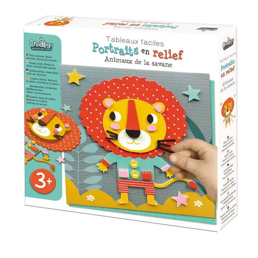 Portraits en relief animaux de la savane – Activité créative enfant 3 ans+ – CréaLign’ Créa lign