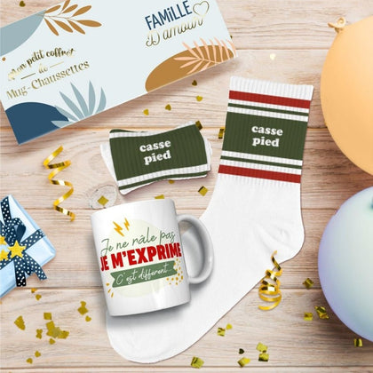Coffret Cadeau Râleur Homme – Mug “Je ne râle pas” & Chaussettes “Casse Pied” JOY!