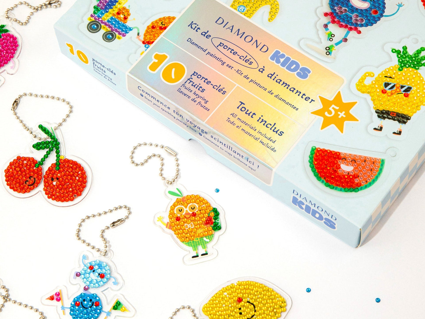 Kit Diamond Painting Kids Porte-clés Fruits – 10 Porte-clés à Strass pour Enfants dès 5 ans LA PETITE EPICERIE