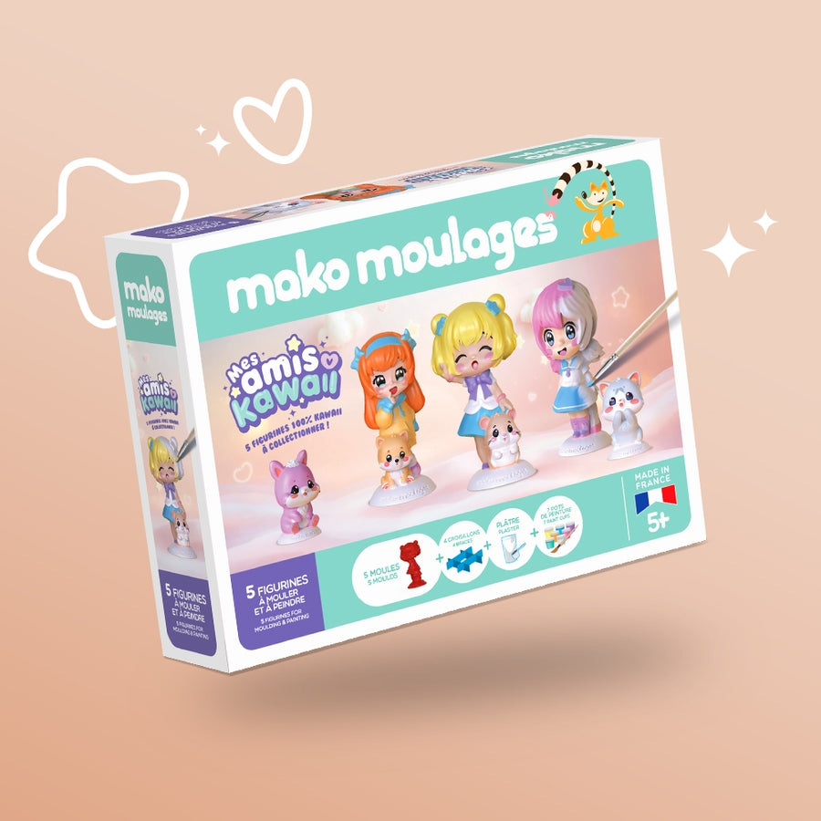 Coffret créatif Mako Moulages Mes Amis Kawaii avec moules, peintures pastel et accessoires pour enfants dès 5 ans