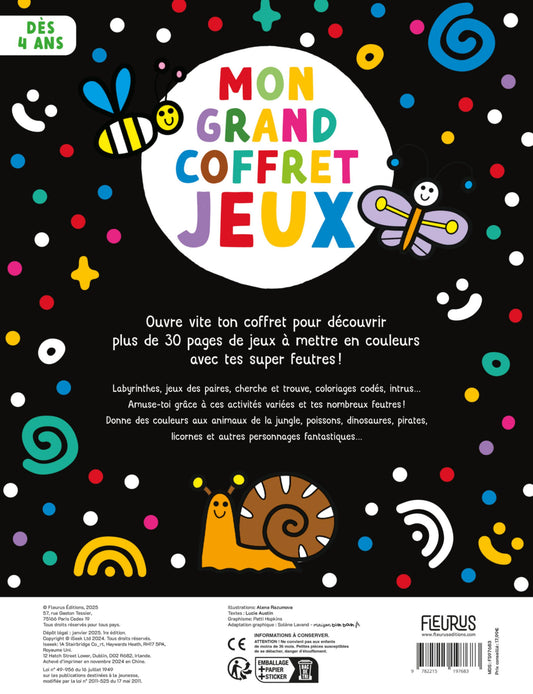 Mon Grand Coffret de Jeux à Colorier – 12 Feutres et 32 Pages d’Activités Edition Fleurus