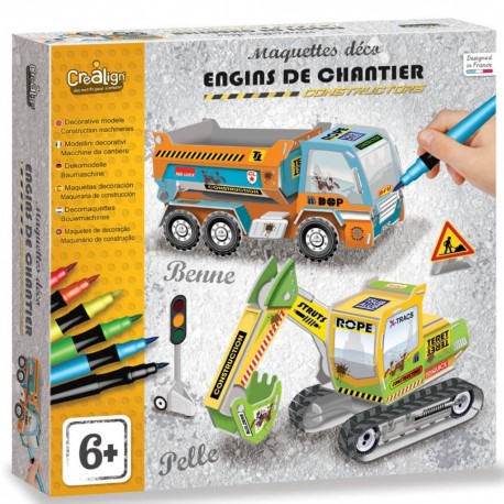 Maquettes engins de chantier – Coffret créatif enfant 6 ans+ Créa lign