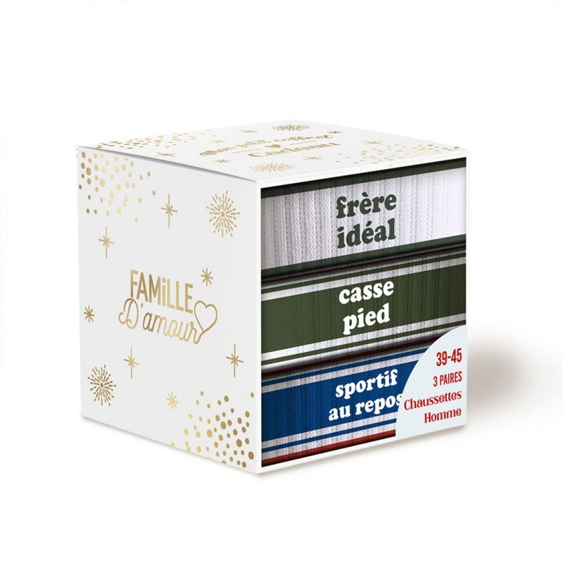 Coffret Trio Chaussettes Homme Fantaisie – Frère Idéal / Casse-Pied / Sportif au Repos (39/45) JOY!