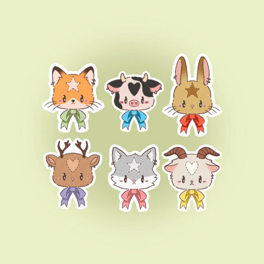 collection de stickers animaux kawaii avec nœud coloré