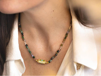Collier fait main en Agate Indienne naturelle verte
