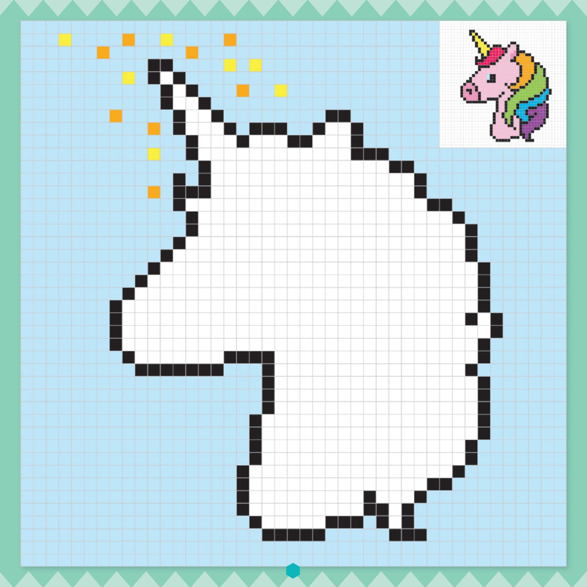 Coloriage pixel art avec licornes magiques et dessins kawaii