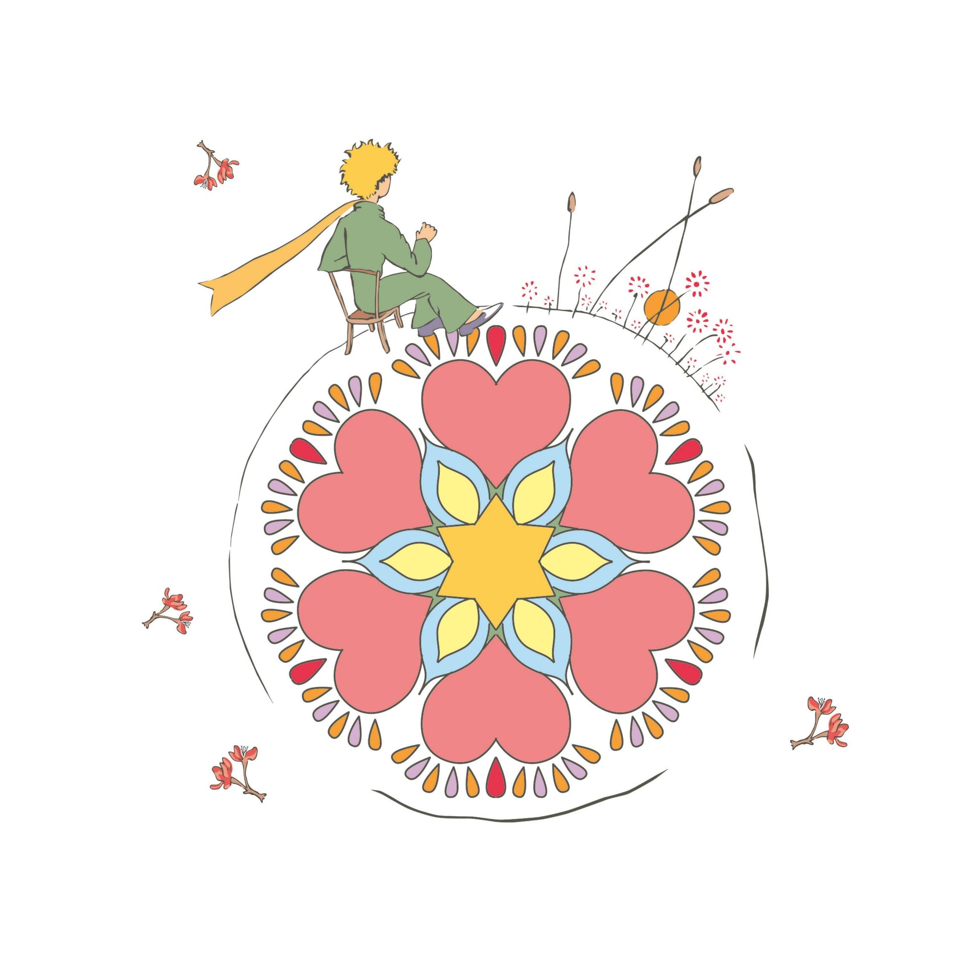 Coloriage détaillé du Petit Prince sous forme de mandala