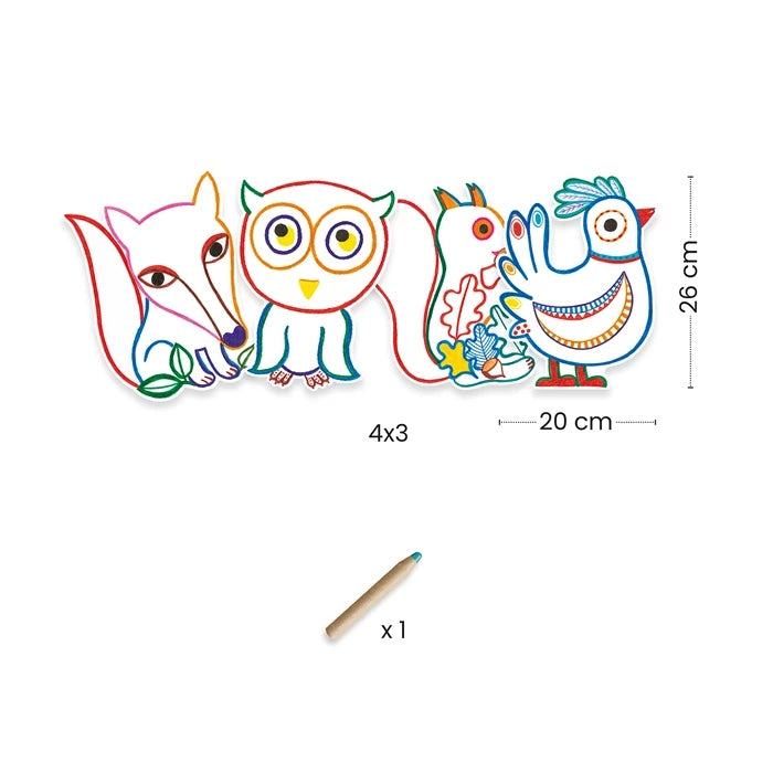 Illustration d'animaux forestiers révélant des détails cachés