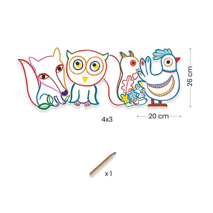 Illustration d'animaux forestiers révélant des détails cachés