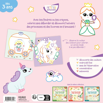 Livre enfant avec plus de 30 grands coloriages de princesses et licornes