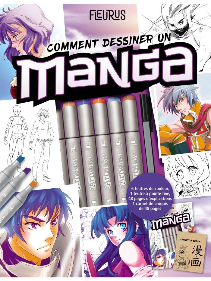 Coffret Comment Dessiner un Manga avec livre et matériel de dessin