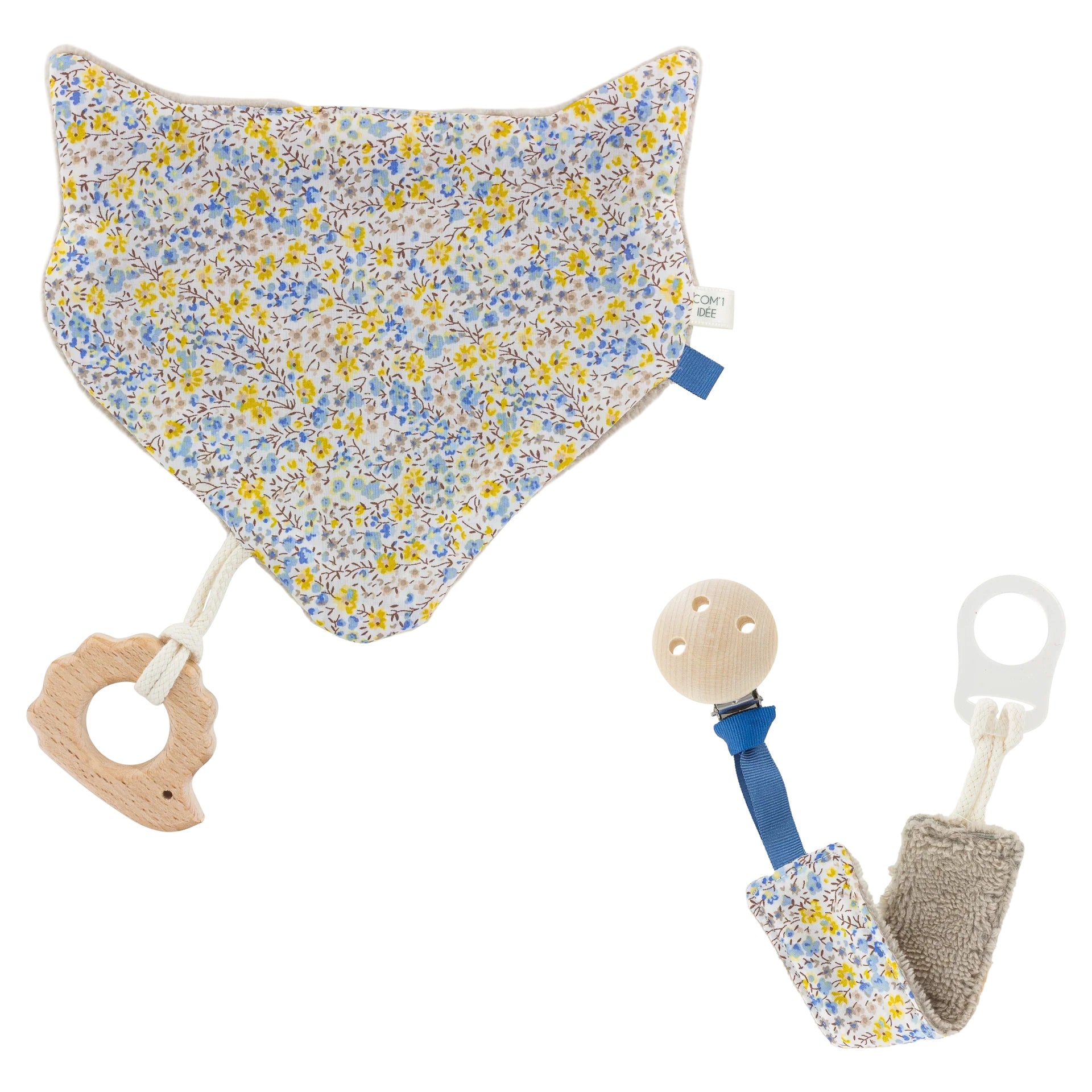 Kit Naissance Bébé “Renard” – Doudou & Attache-Tétine Liberty DIY Com'1 Idée