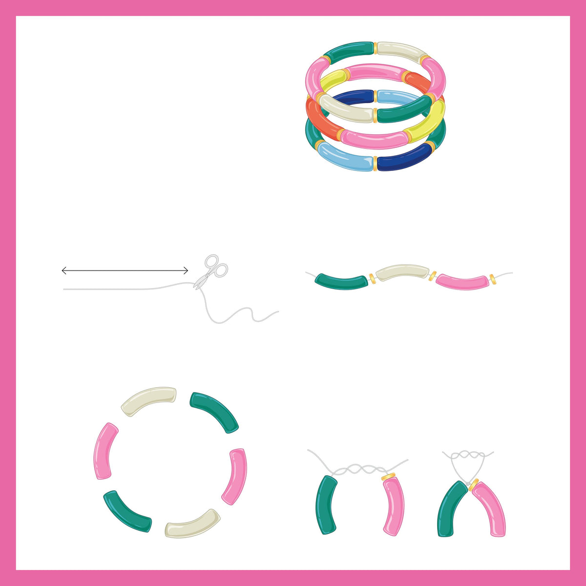Réalisation de bracelets joncs avec perles tubes colorées et perles intercalaires
