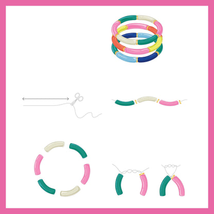 Réalisation de bracelets joncs avec perles tubes colorées et perles intercalaires