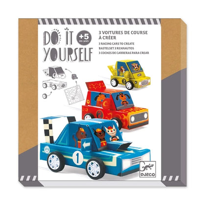 Kit DIY Voitures de Course à Créer Djeco avec trois voitures à personnaliser