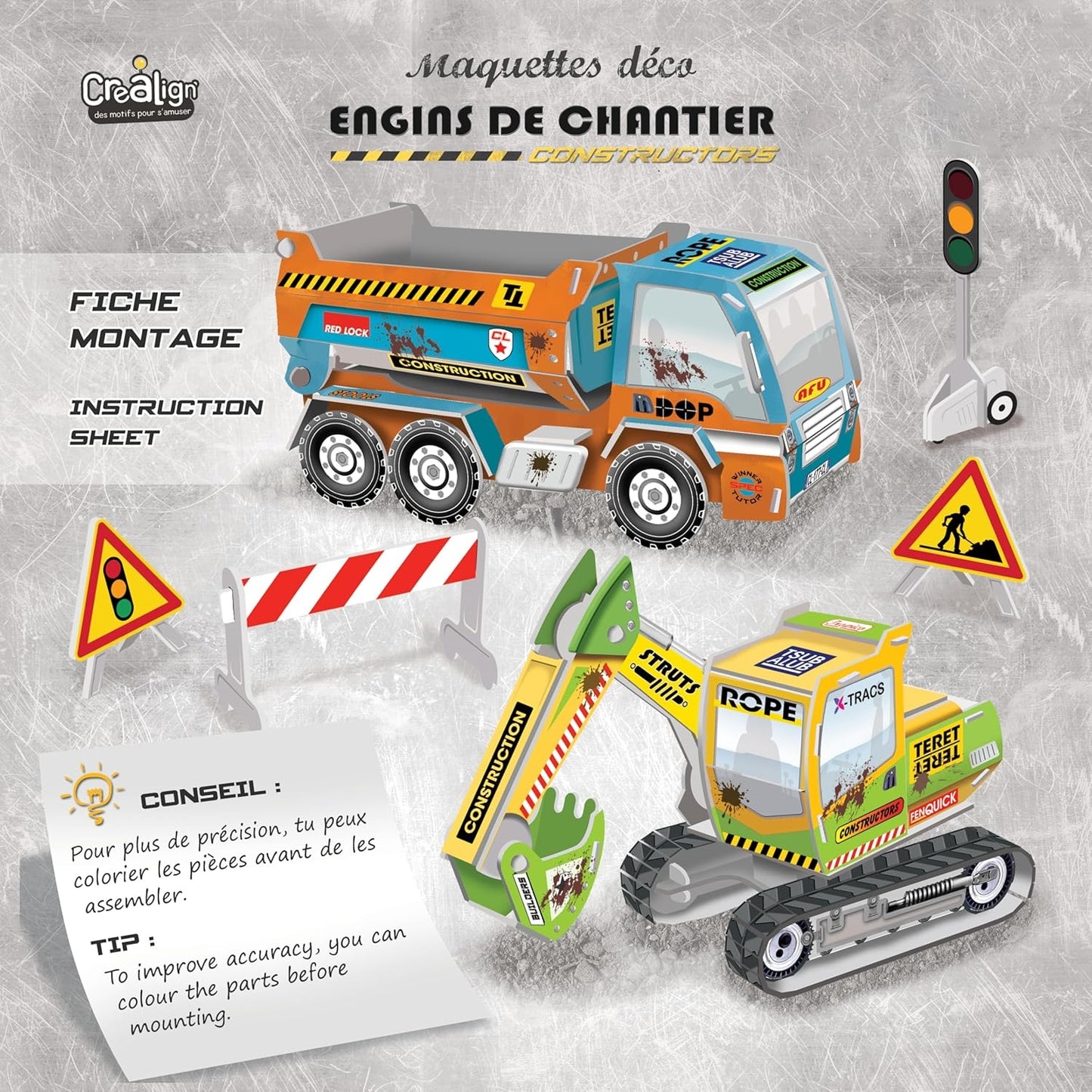 Maquettes engins de chantier – Coffret créatif enfant 6 ans+ Créa lign