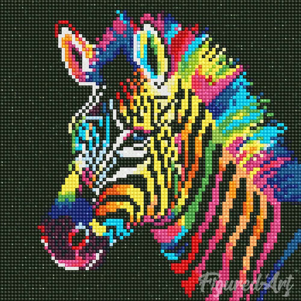 Mini Diamond Painting 25x25cm with frame - Neon Zebra