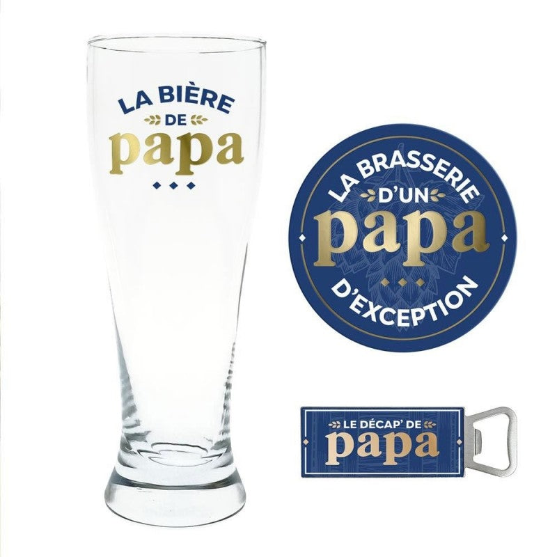 Coffret Cadeau Papa “La Bière de Papa” – Verre, Décapsuleur & Dessous de Verre JOY!