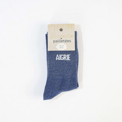 detail message aigrie chaussettes fantaisie femme