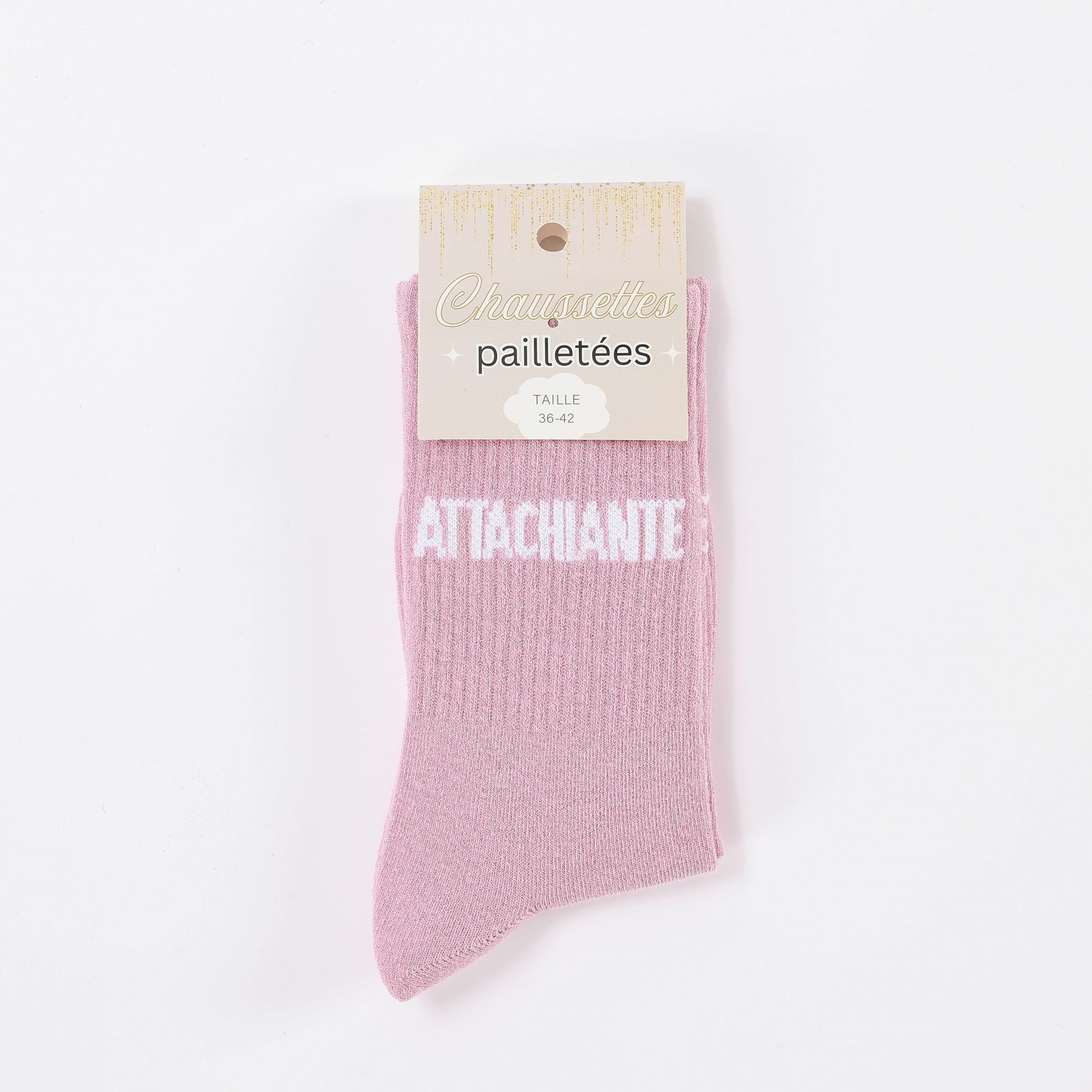 detail message attachiante rose chaussettes fantaisie femme