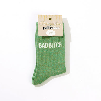 détail message bad bitch chaussettes fantaisie femme
