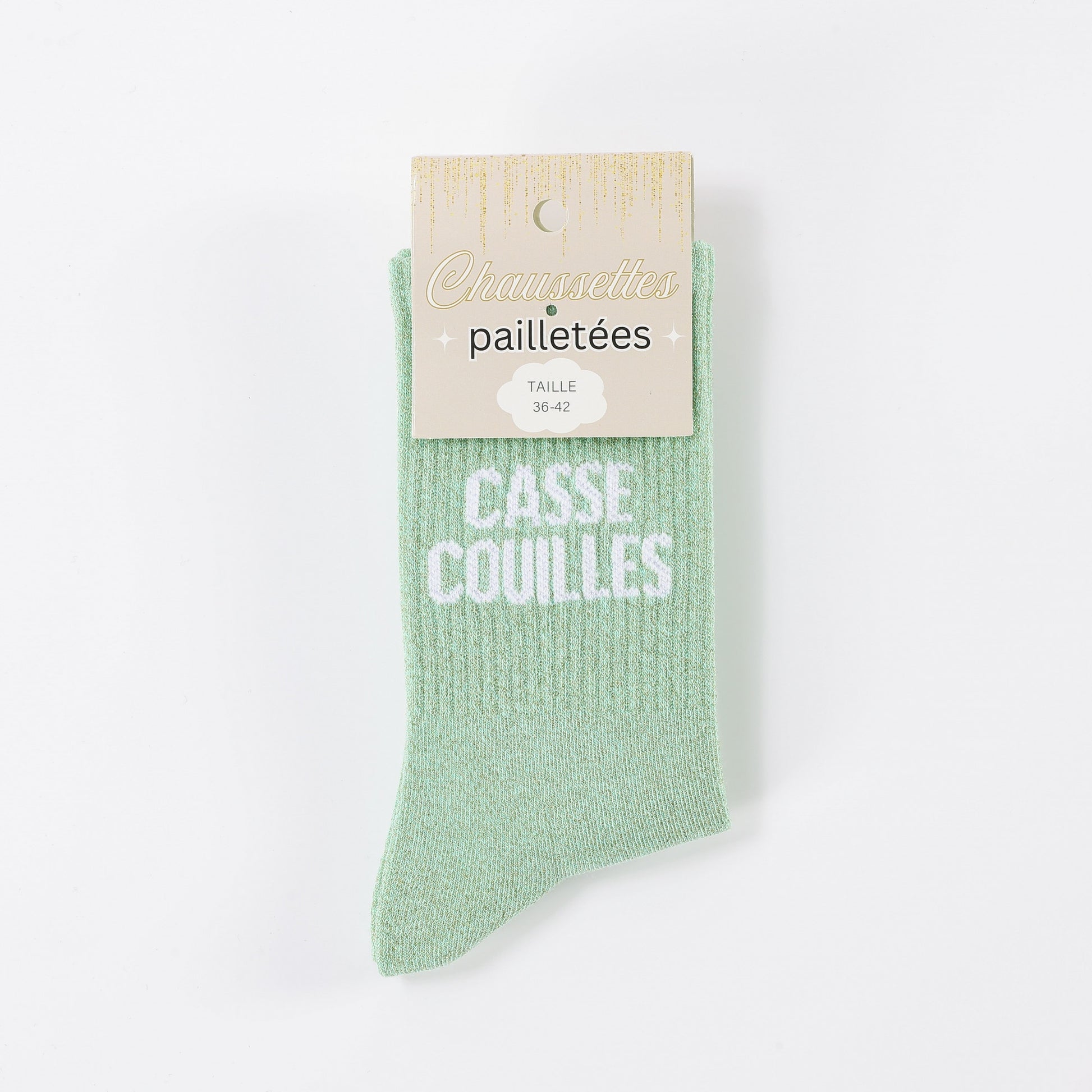 detail message casse couilles chaussettes fantaisie femme verte