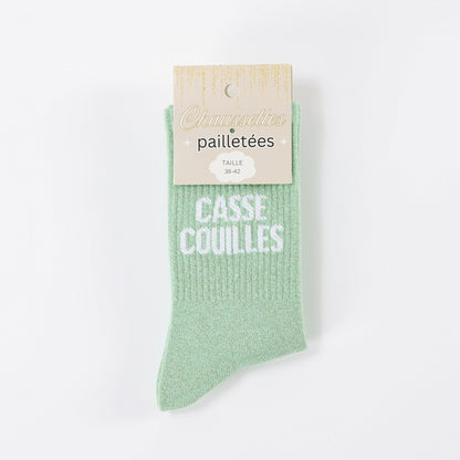 detail message casse couilles chaussettes fantaisie femme verte