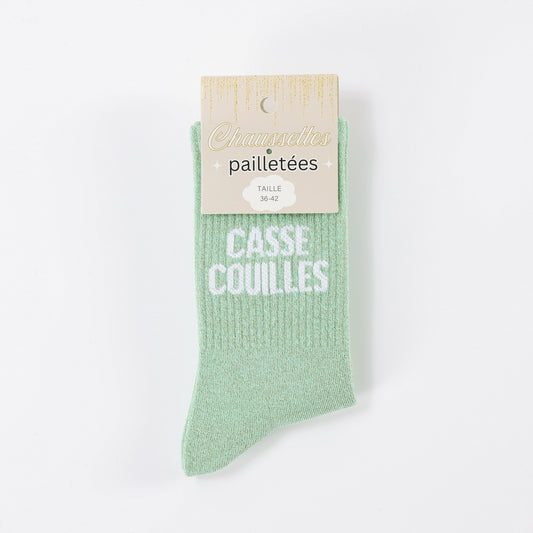 detail message casse couilles chaussettes fantaisie femme verte