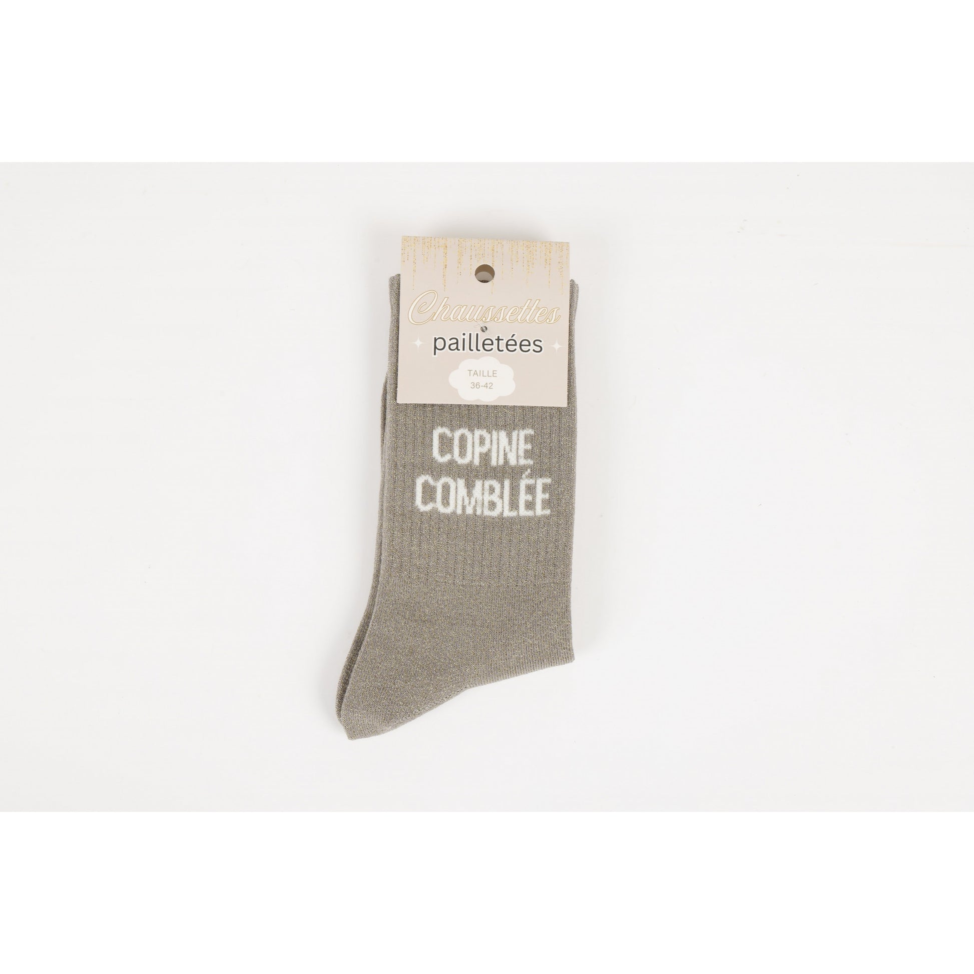 détail message copine comblée chaussettes fantaisie femme