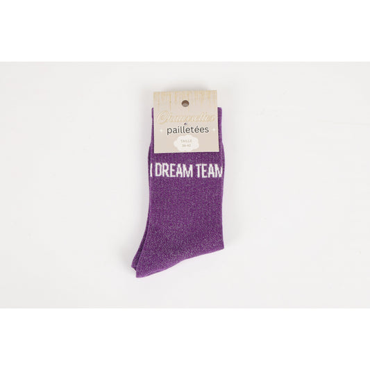 détail message dream team chaussettes fantaisie extensibles
