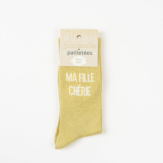 detail message ma fille cherie chaussettes fantaisie femme