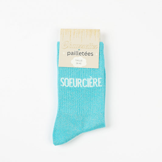 Chaussettes SOEURCIÈRE à Paillettes – Message Complice & Fun (36-42) JOY!