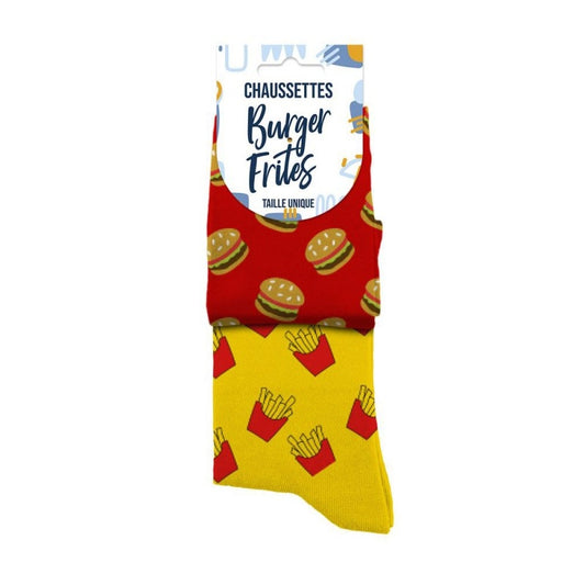 détail motif burger frites chaussettes fantaisie unisexe