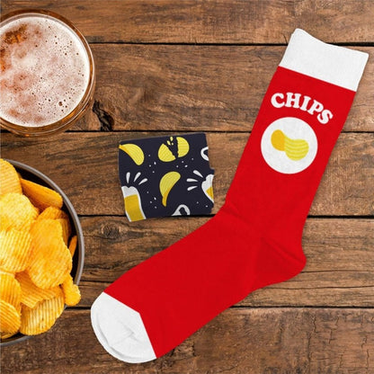 détail motif chips apéro chaussettes fantaisie unisexe