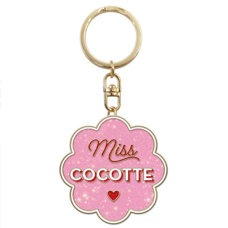 détail porte clés paillettes miss cocotte anneau métal doré accessoire femme